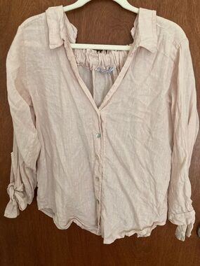 Light Pink Women's Button-Up Linen Top